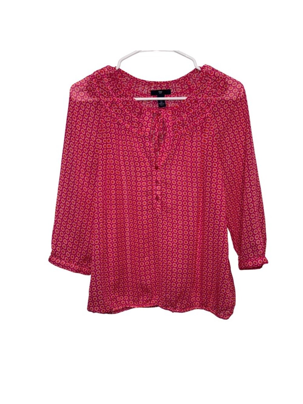 Gap Womens Pink Floral Blouse 3/4 Sleeves Lightweight Sheer Fabric Size Small